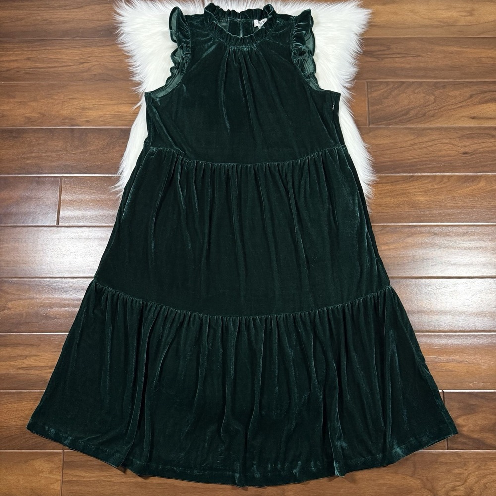 J. Crew Women's Size 12‎ Green Velvet Sleeveless Tiered Midi Dress BM066